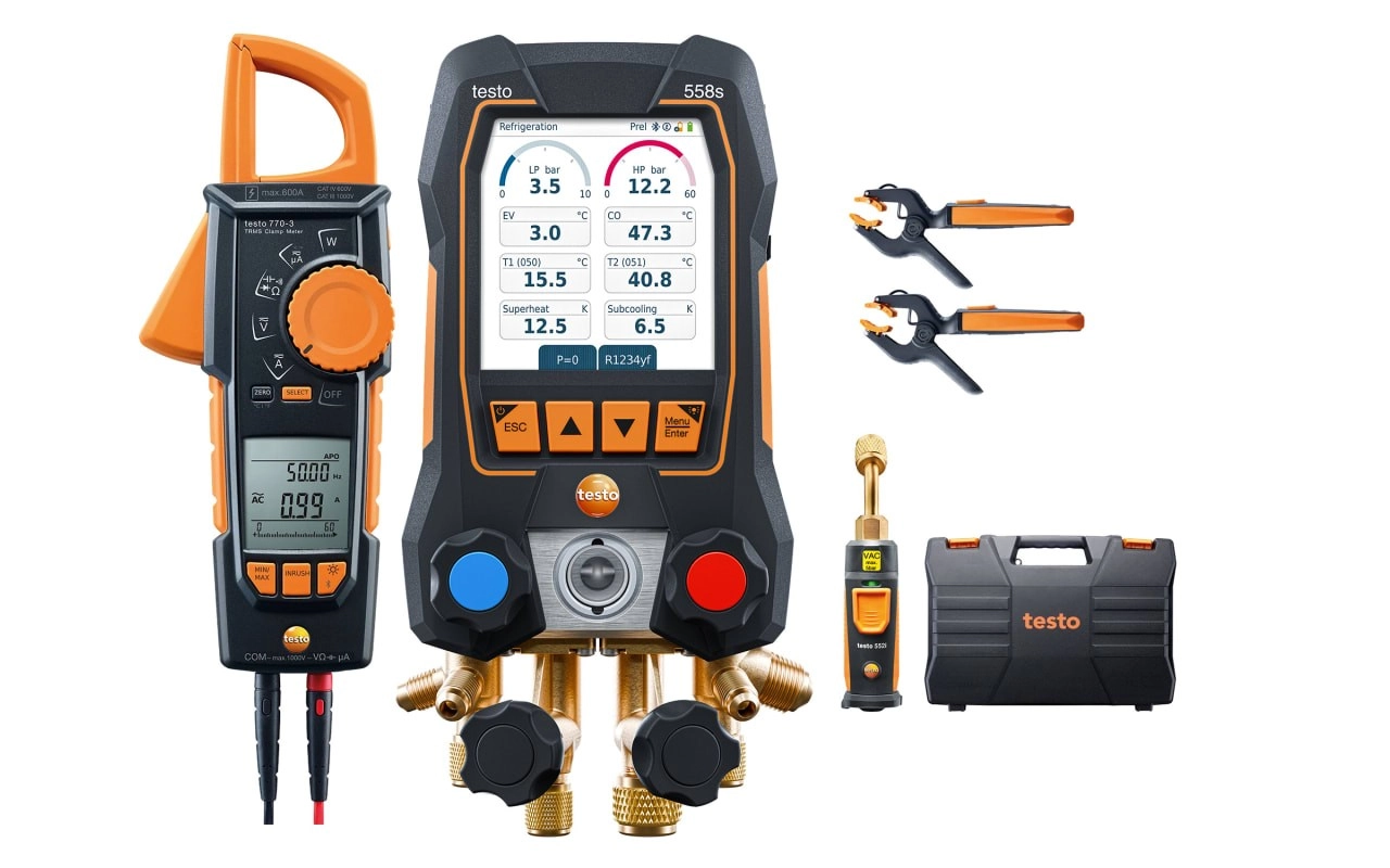 Set analizador de refrigeración testo 558s - Set Smart Bluetooth con vacuómetro, sondas de temperatura y pinza vatimétrica